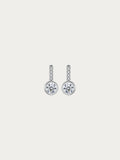 Sunrise solitaire stud earrings with a bezel-set round CZ beneath a pavé bar in rhodium-plated 925 silver, front view