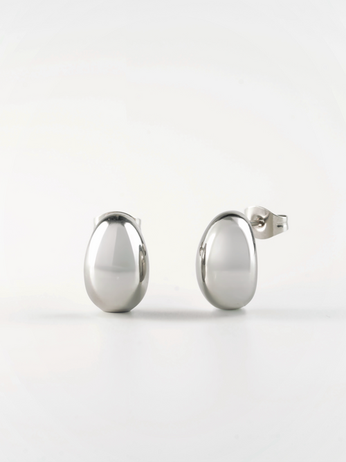 Tauri Soft Bean Dome Stud Earrings in polished stainless steel 