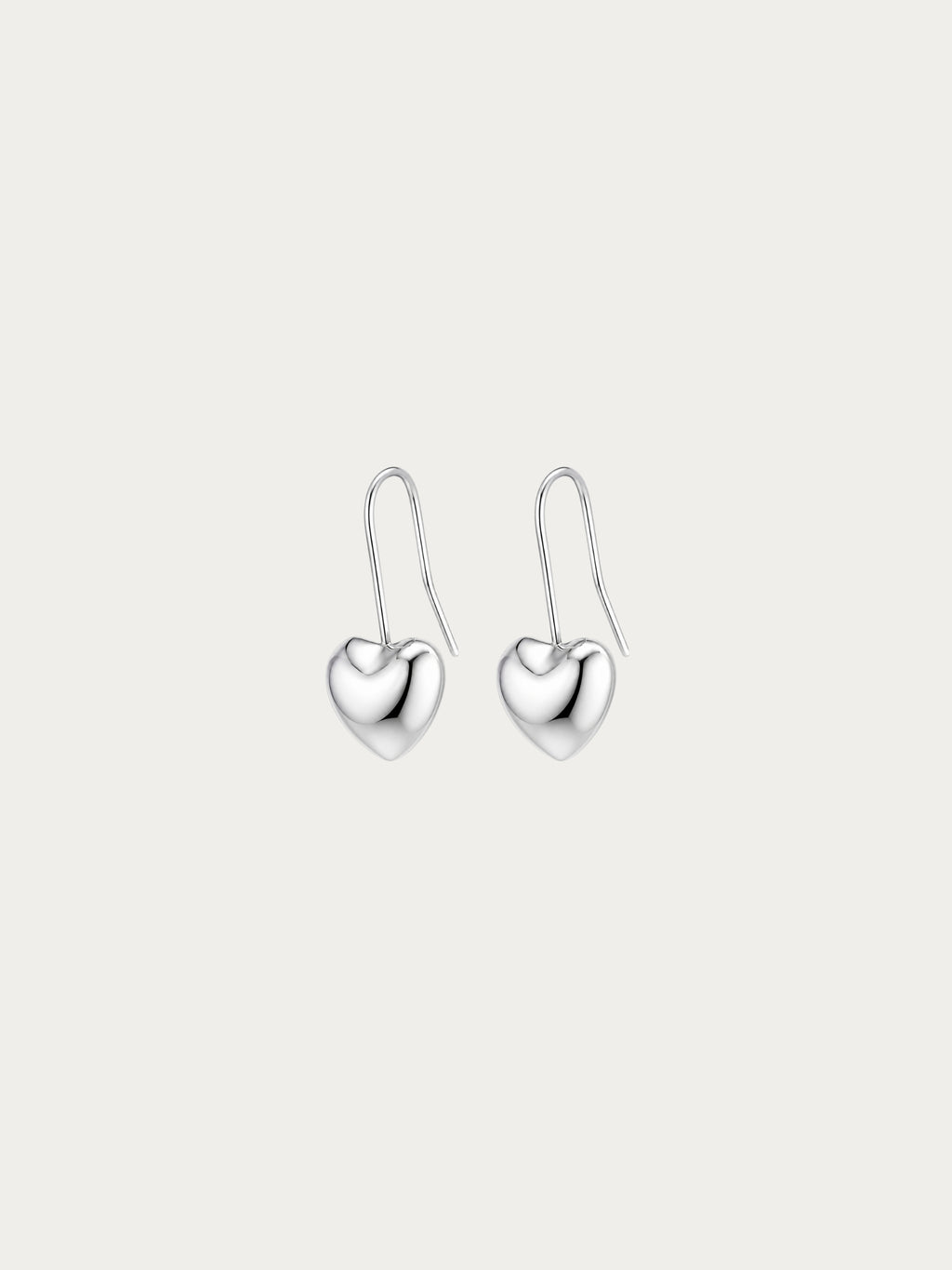 Tender Hearts Hook Earrings with plump high-polish hearts in white gold plated 925 sterling silver, front view