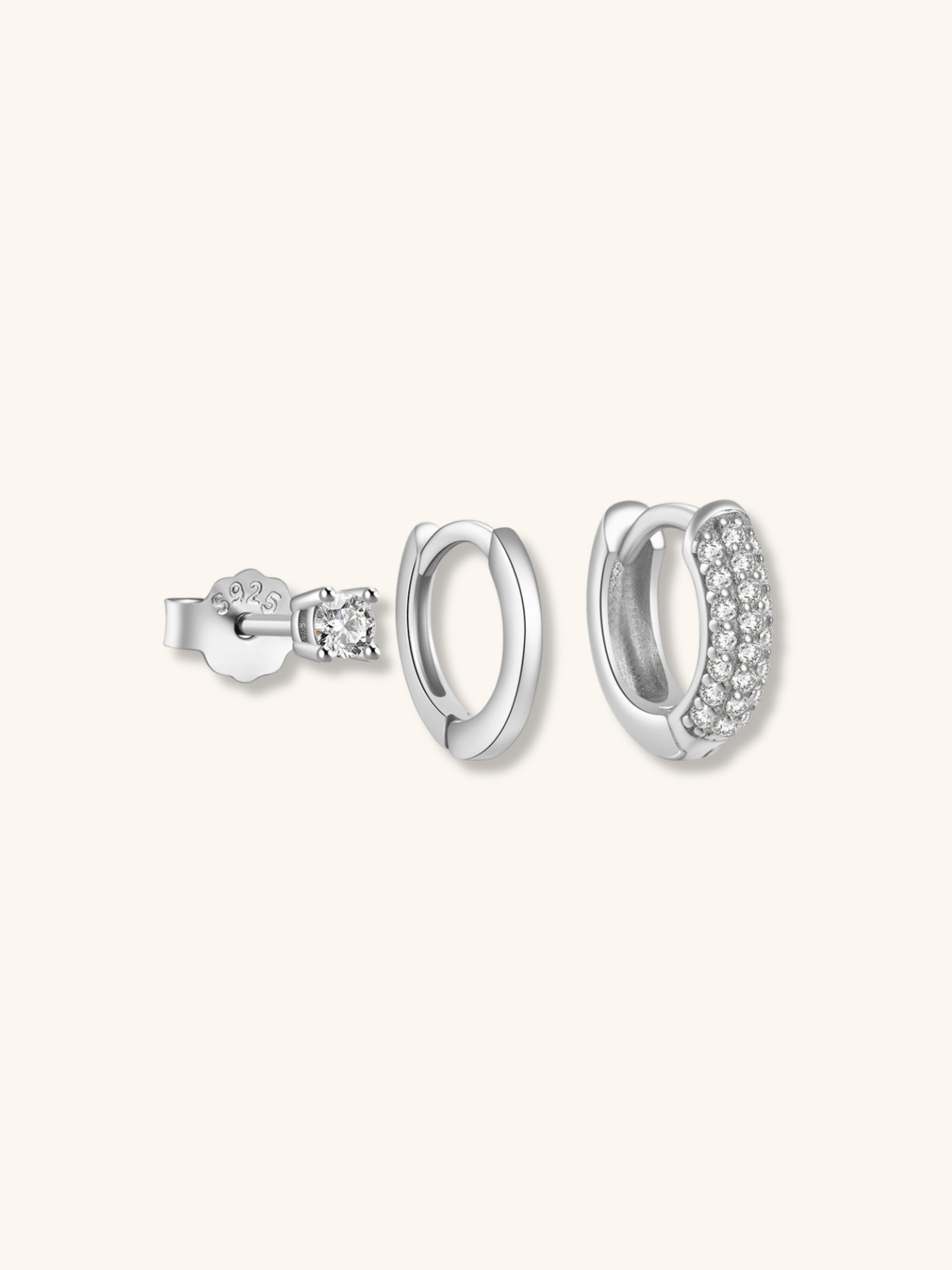 MNML Terry Sterling Silver Earrings Set in 925 silver — three piece ear curation set Malaysia