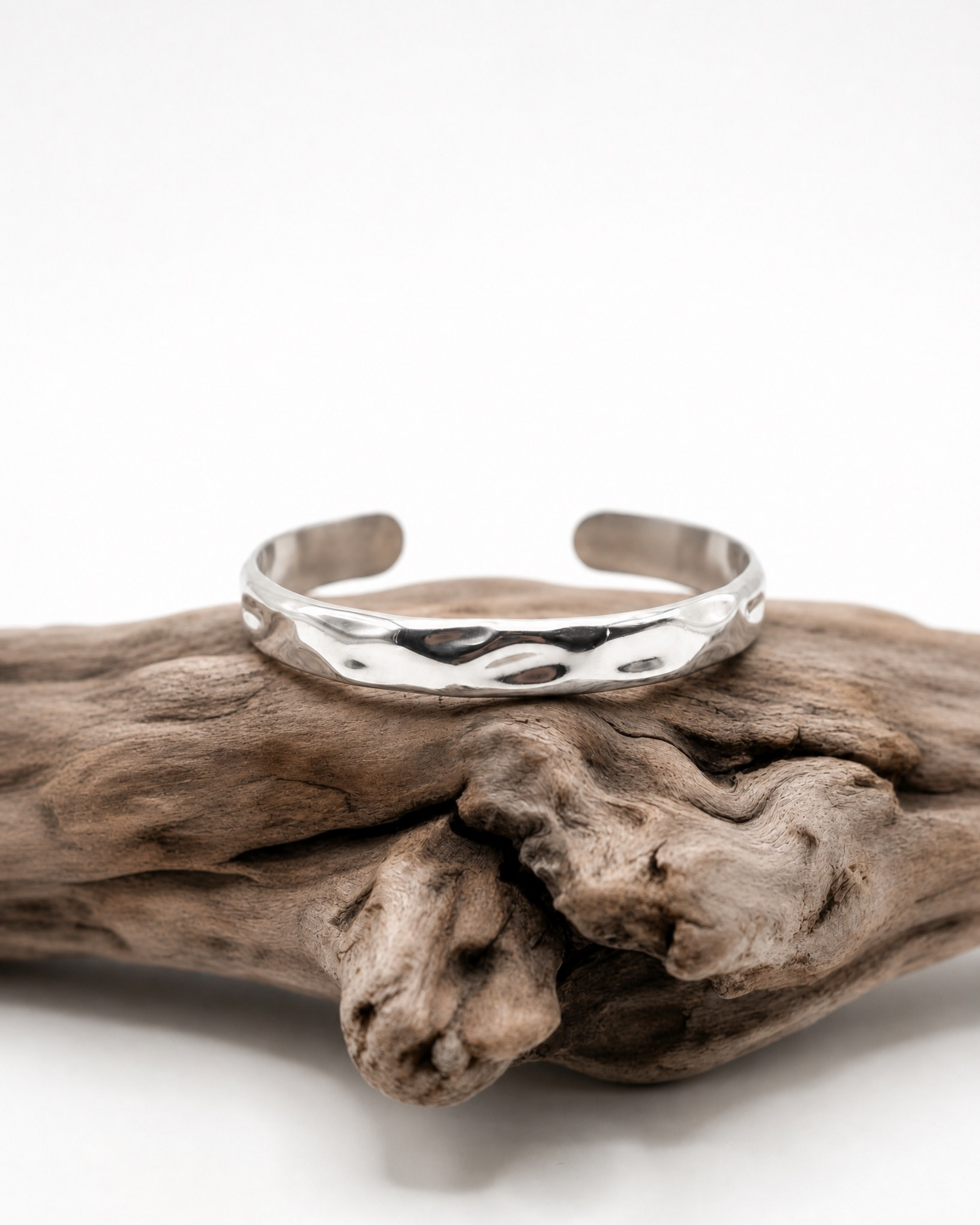 MNML Troy Sculpted Utility Open Bangle in 316L steel silver — front view, open cuff bangle Malaysia
