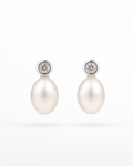 Tsuki Pearl Drop Stud Earrings in 925 sterling silver with bezel-set CZ 