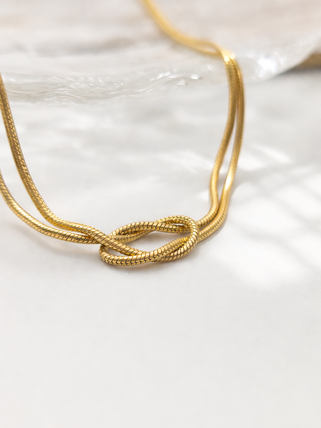 MNML Unity Knotted Snake Chain Necklace in stainless steel gold — gold knot necklace Malaysia