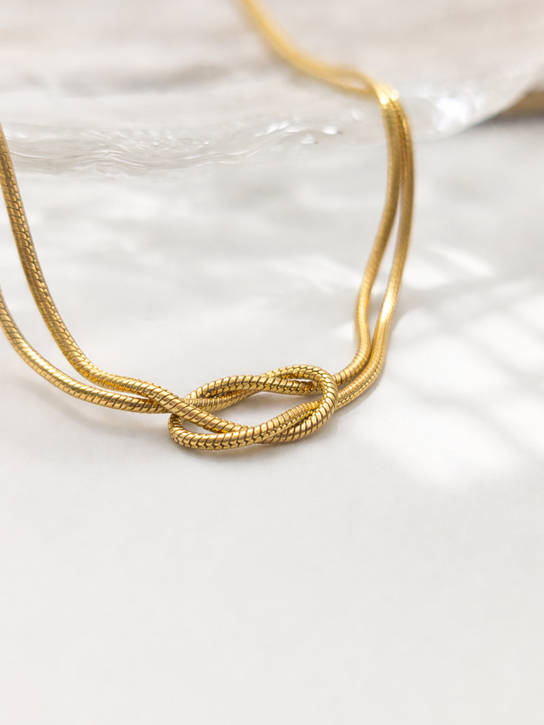 MNML Unity Knotted Snake Chain Necklace in stainless steel gold — gold knot necklace Malaysia