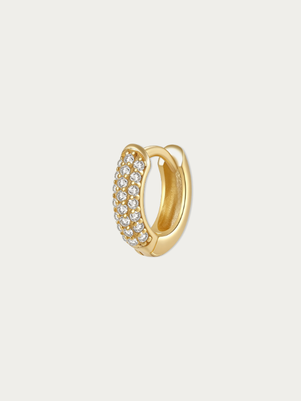 MNML Valentina 18K Gold Pavé Single Huggie in 925 silver with CZ — front view, gold huggie earring Malaysia