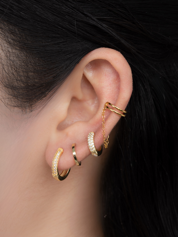 MNML Valentina 18K Gold Pavé Huggie worn alone — bold gold statement earring everyday Malaysia
