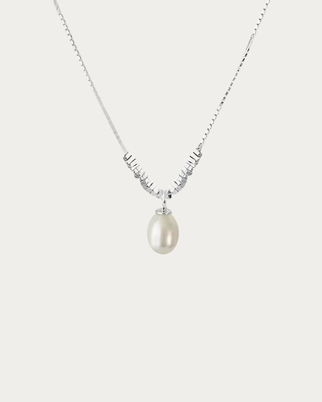 Vidal Stardust Freshwater Pearl Necklace with coiled wire pendant, 925 sterling silver