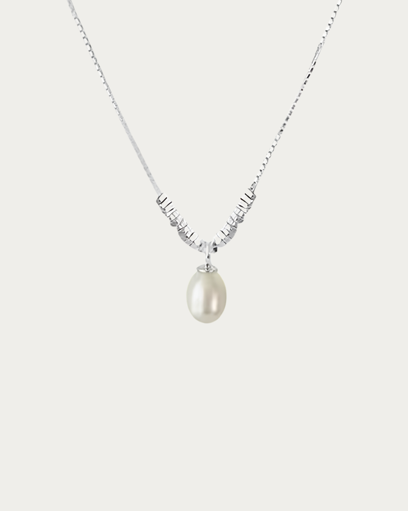 Vidal Stardust Freshwater Pearl Necklace with coiled wire pendant, 925 sterling silver