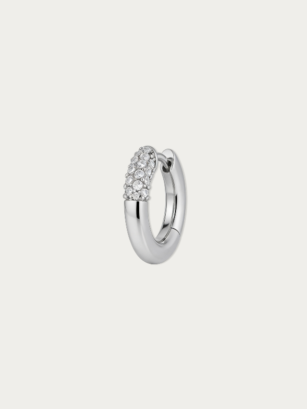 MNML Zea Dome Pavé Huggie in 925 silver rhodium with CZ — front view, dome huggie earring Malaysia