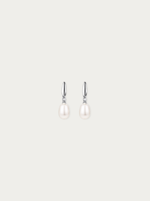 MNML Zia Pearl Drop Earrings in 925 silver rhodium — front view, pearl drop earrings Malaysia