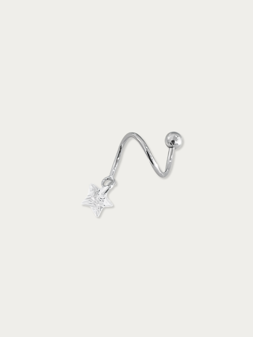 MNML Ziggy Star Spiral Barbell Earring in 925 silver — front view, spiral star barbell earring Malaysia