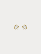 Mother of Pearl Clover Floral Stud Earrings pair in gold titanium, studio hero shot