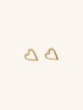 Mother of Pearl Heart Stud Earrings gold titanium, open heart frame with white MOP inlay, product flatlay