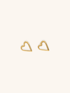 Mother of Pearl Heart Stud Earrings gold titanium, open heart frame with white MOP inlay, product flatlay