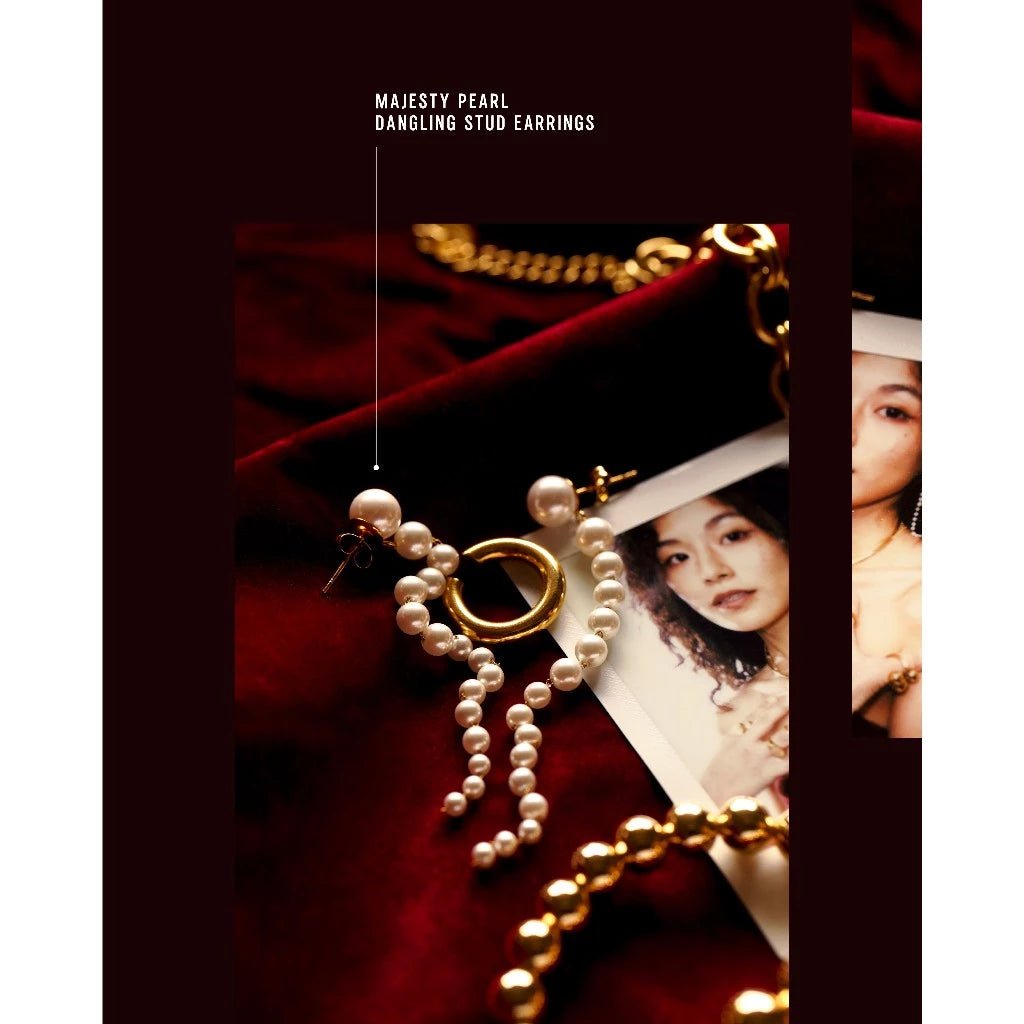 Majesty Pearl Dangling Stud Earrings - Minimalist Lab