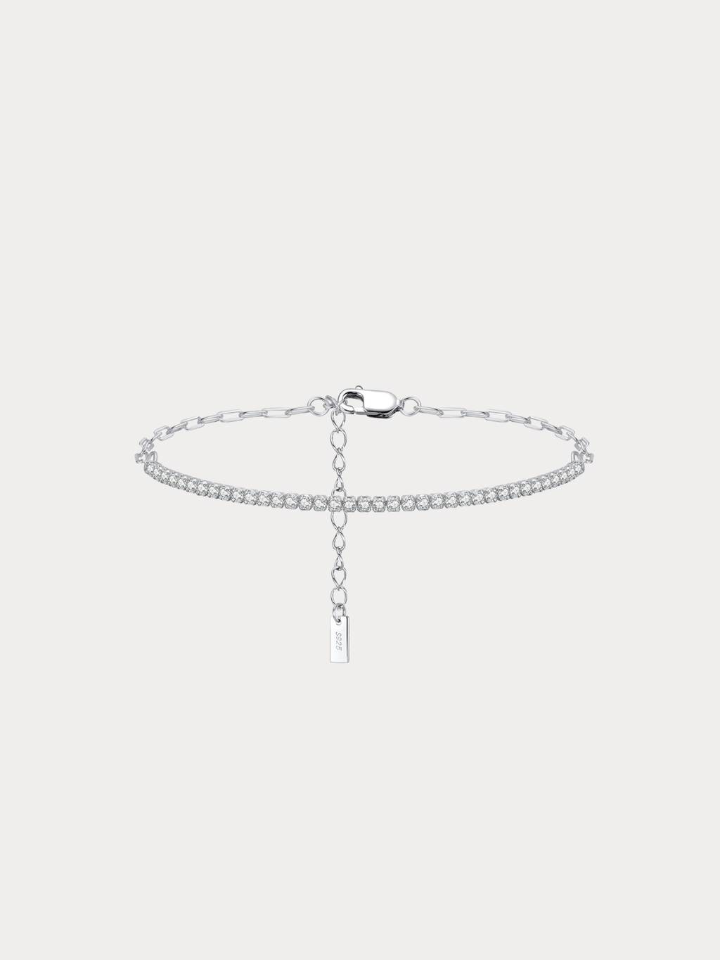 NORA Tennis Paperclip Chain Bracelet in sterling silver, studio hero shot