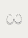Nova Curve Earrings silver tone titanium, graduated open oval hoop tapering to fine wire tip, product flatlay
