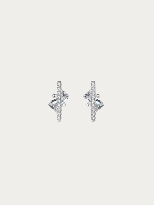 Nova Floating Prism Stud Earrings pair in 925 sterling silver with kite-cut cubic zirconia, studio hero shot