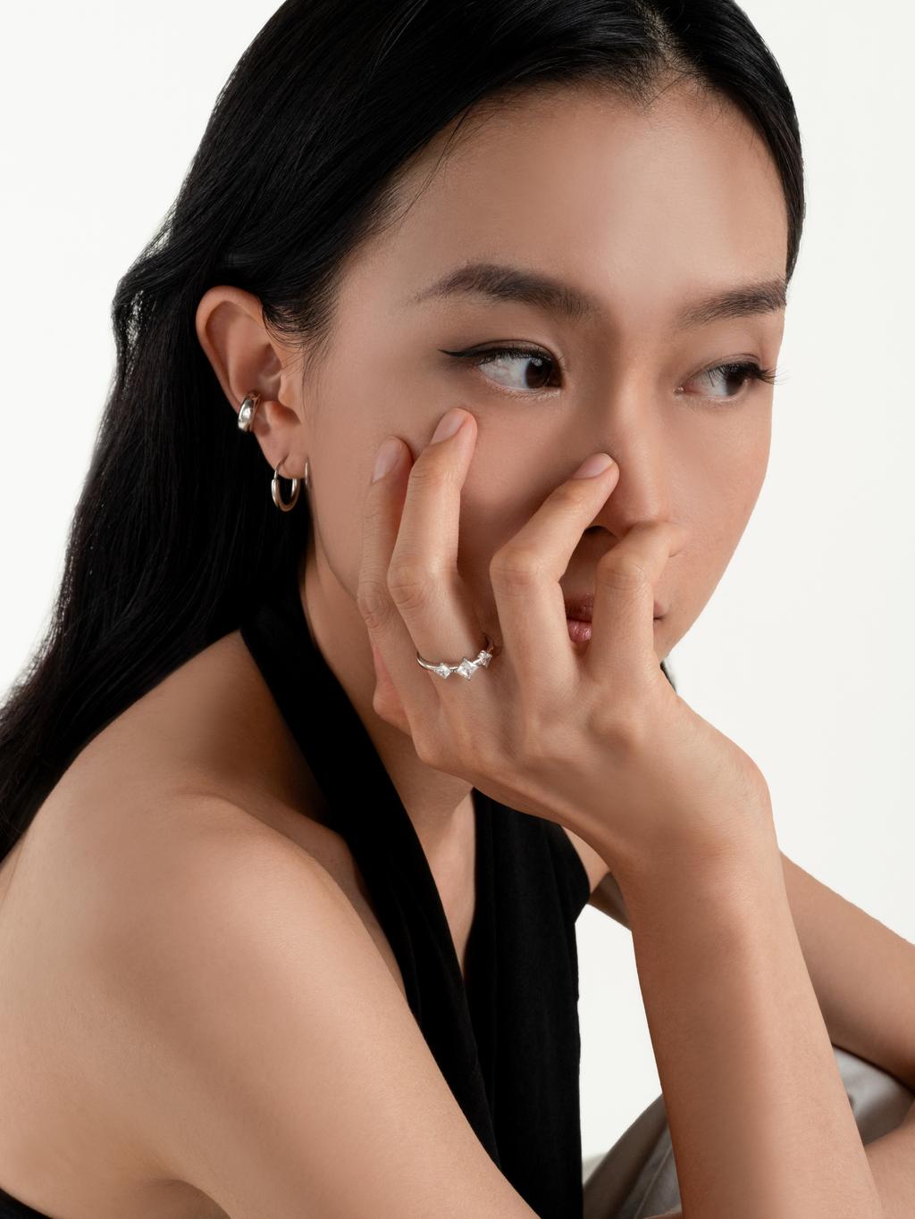 Orbit Dome Single Ear Cuff worn on ear cartilage