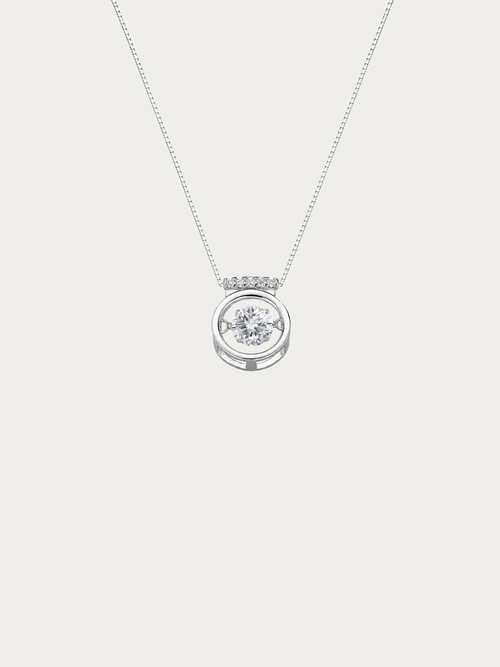 Orianna Heartbeat Dancing Diamond Necklace in 925 sterling silver with floating cubic zirconia stone, studio hero shot