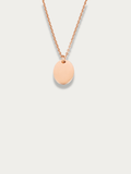 Oval Plate Engravable Necklace rose gold tone titanium, polished oval pendant on fine cable chain, flatlay