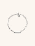 Paperclip Engravable Bracelet silver tone titanium, bold paperclip chain with centre plate, product flatlay