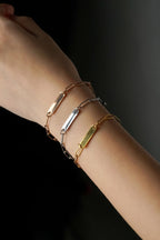 Paperclip Engravable Bracelet in gold, silver and rose gold tone comparison.