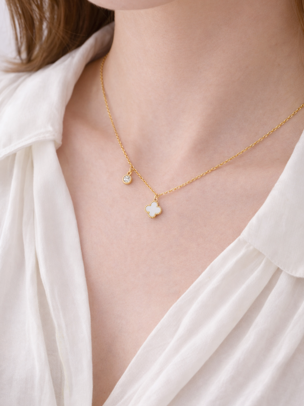 Petite clover necklace with cubic zirconia