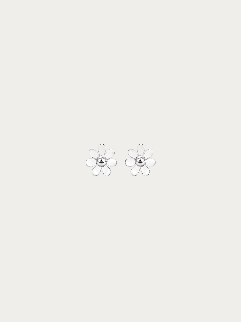 Petite Daisy Stud Earrings in silver, daisy flower silhouette