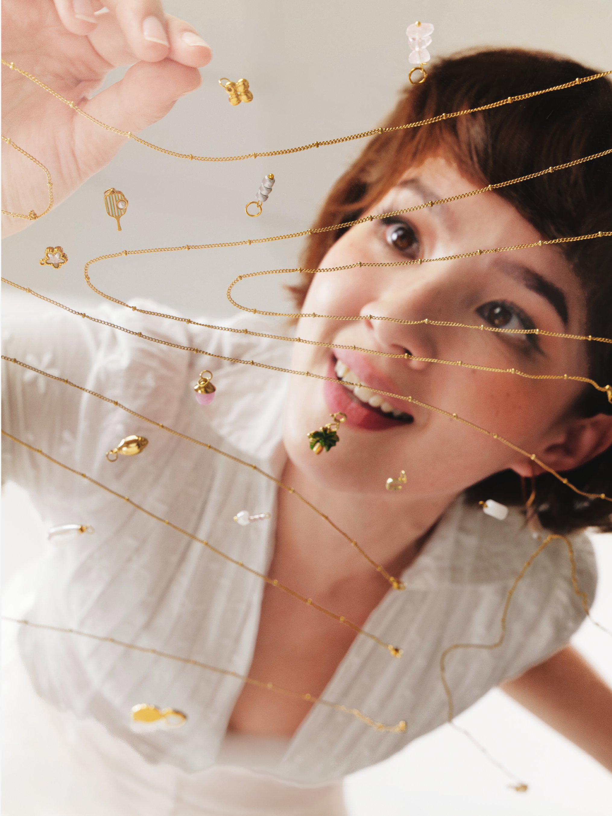 Pink gemstone charm 18K gold plated accessory