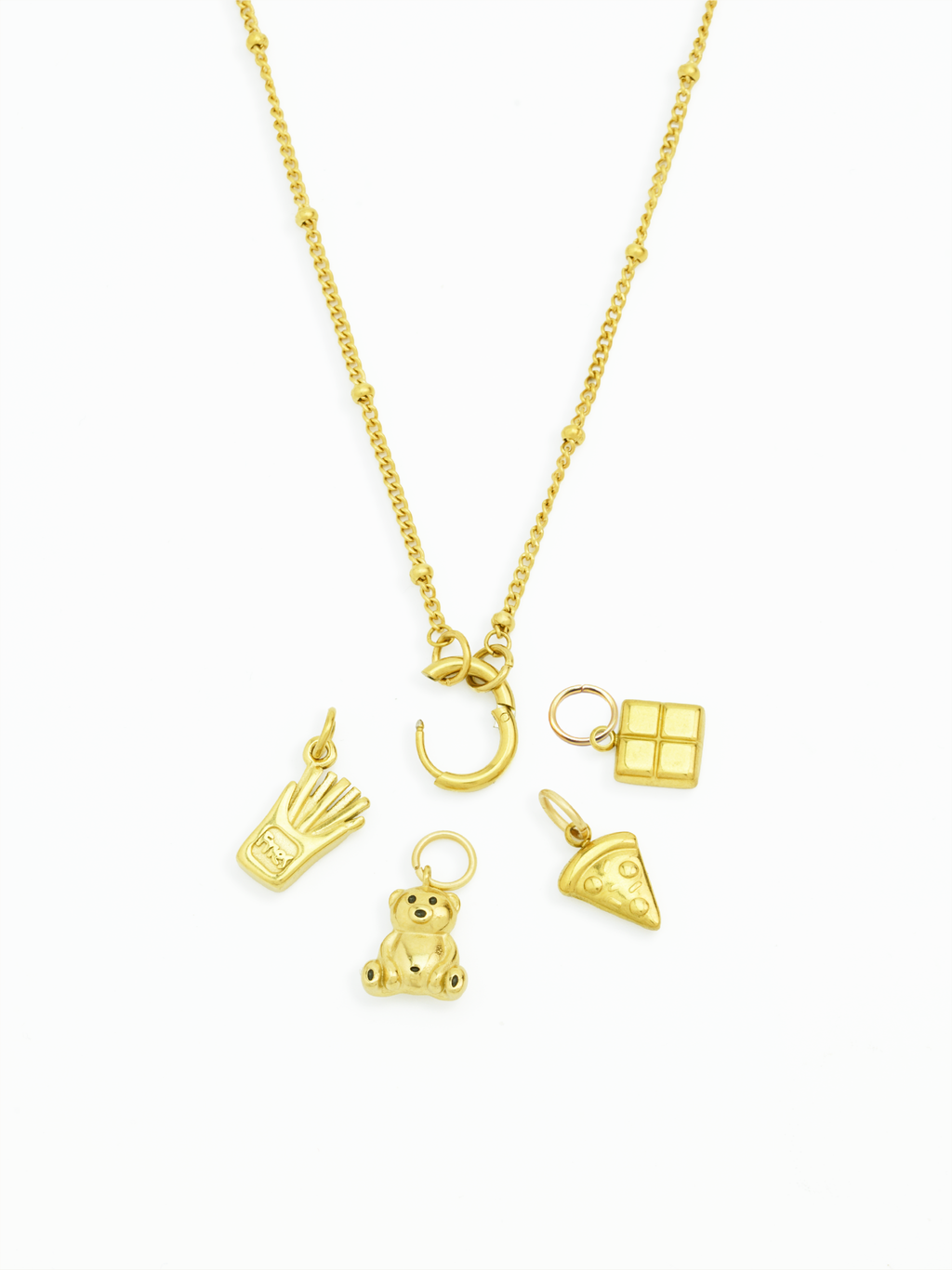 playful food charm gold necklace