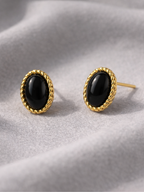 Classic black stone stud earrings women