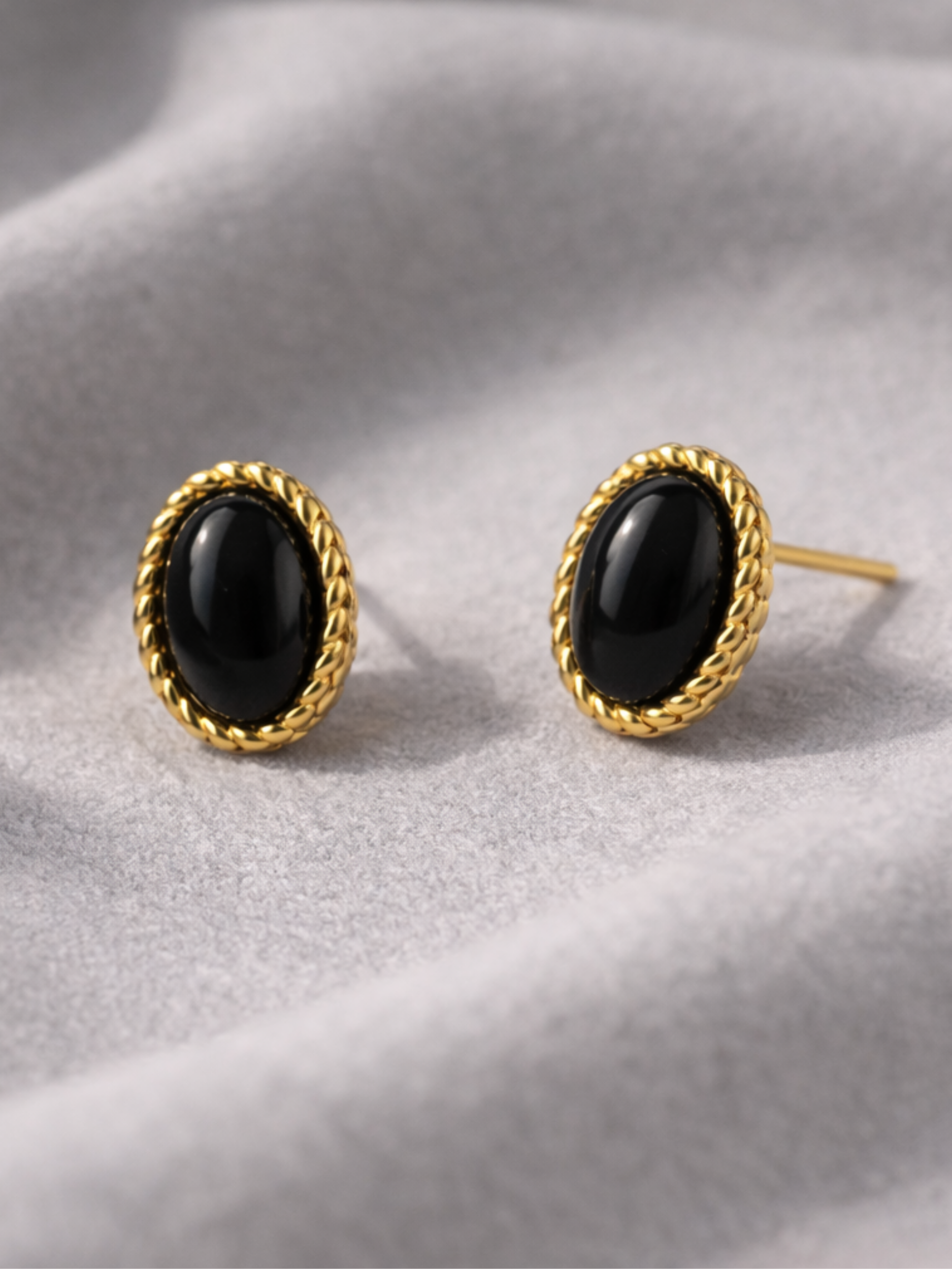 Classic black stone stud earrings women
