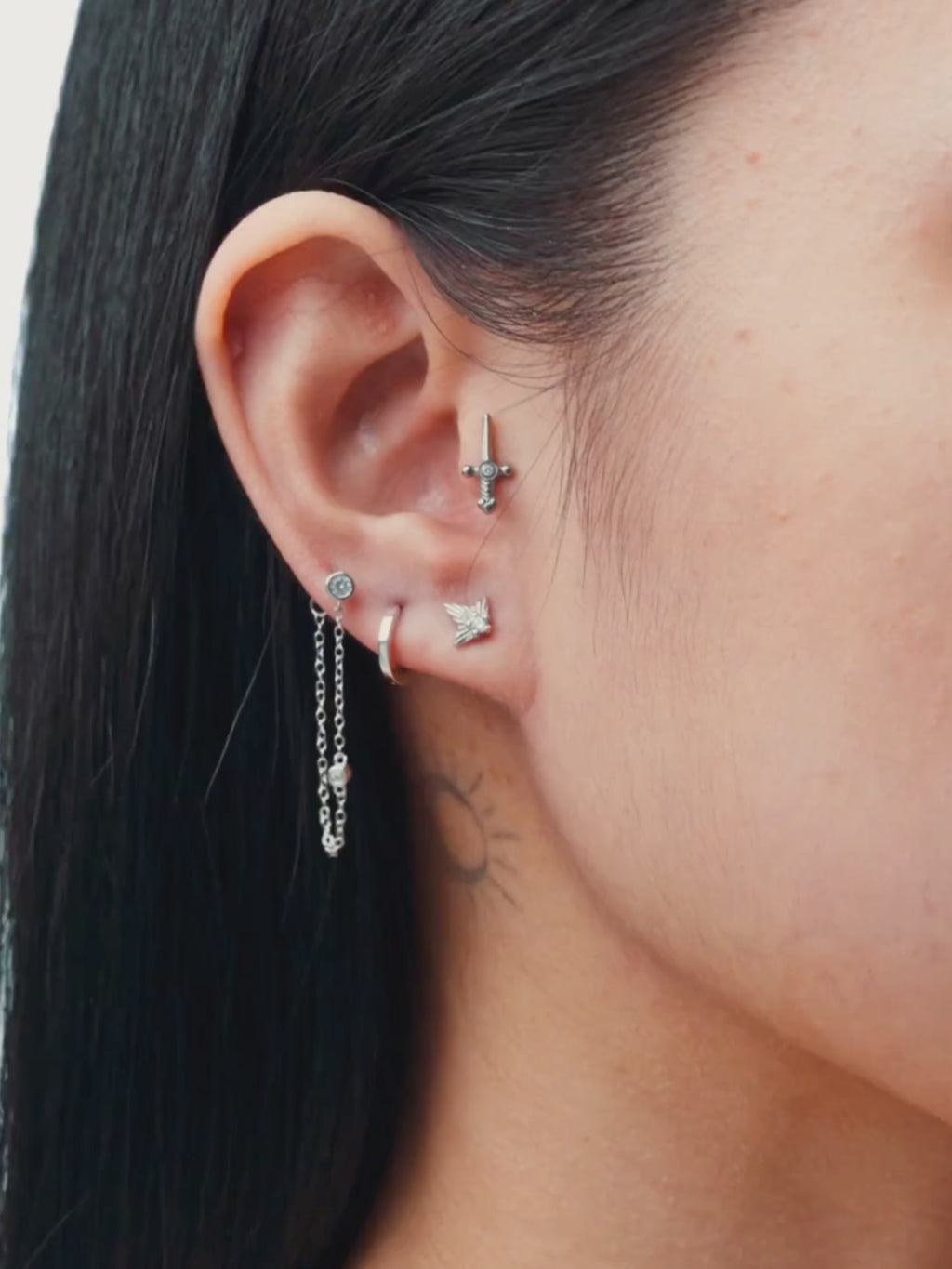 MNML Maris Flowchain stud layered with huggie hoops — ear stack styling Malaysia