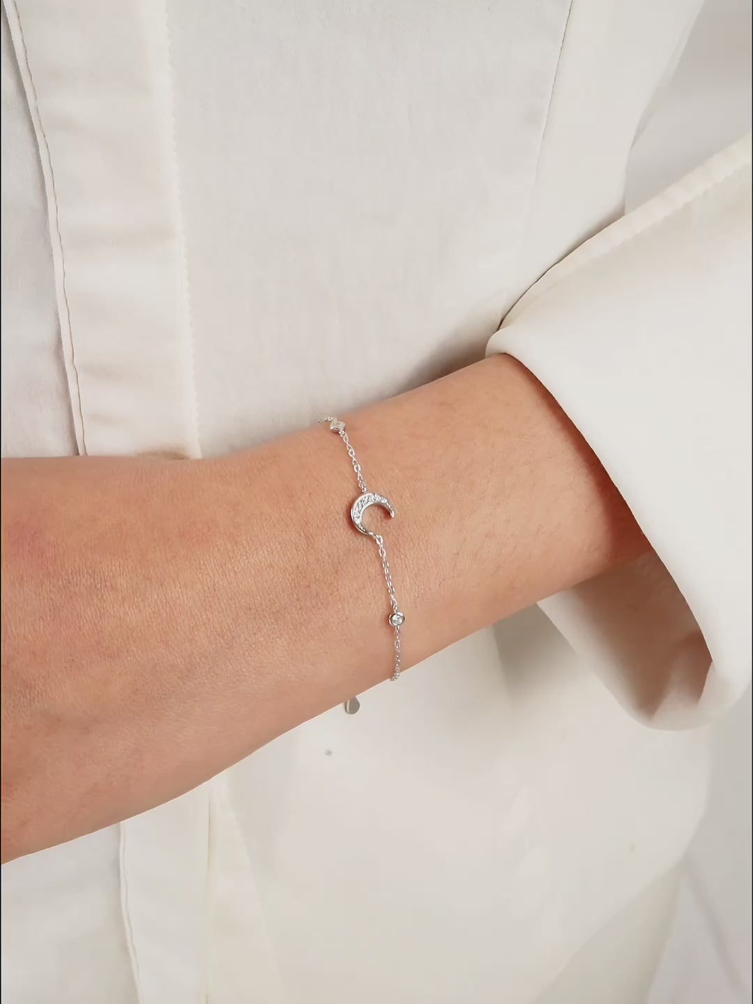 Daydreamer CZ Luna Moon Charm Bracelet on wrist look