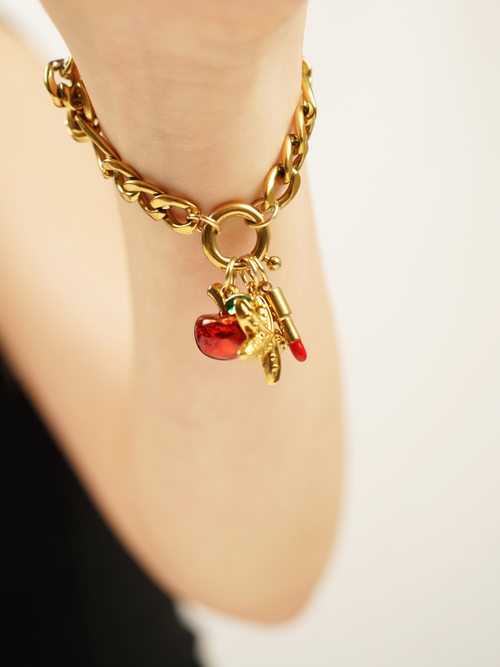 Gold apple charm with red enamel DIY jewellery