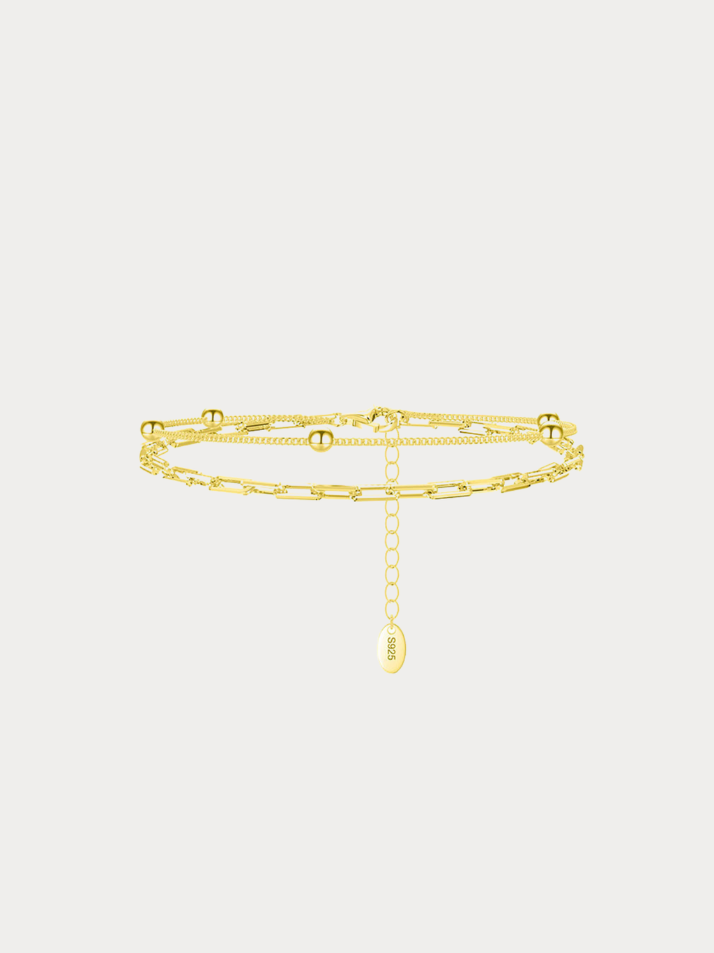 REMY Paperclip Bead Chain Bracelet in gold, full view
