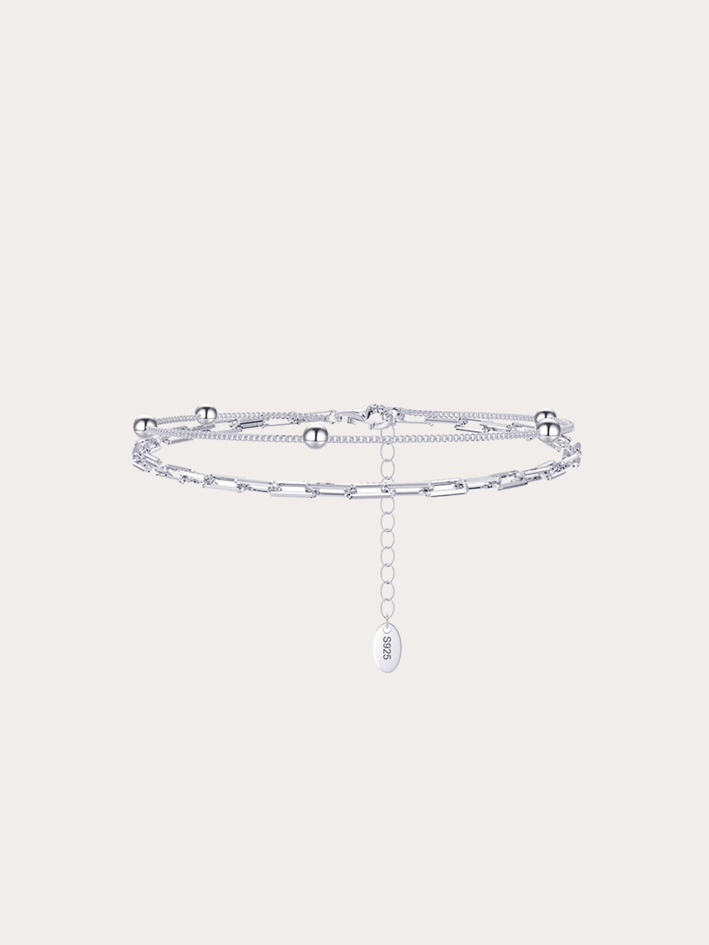 REMY Paperclip Bead Chain Bracelet in silver, full view