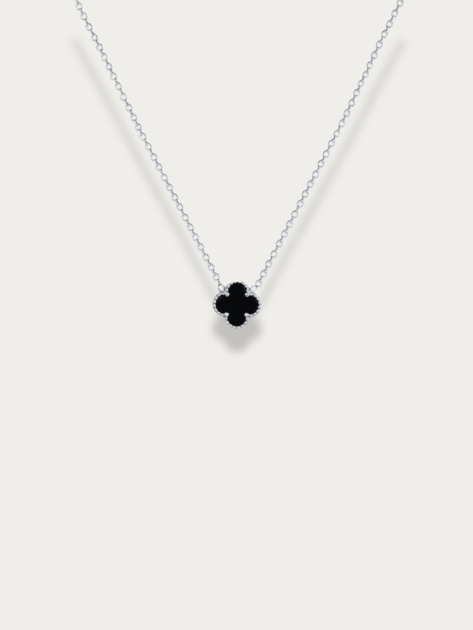 reversible clover necklace black and mother of pearl