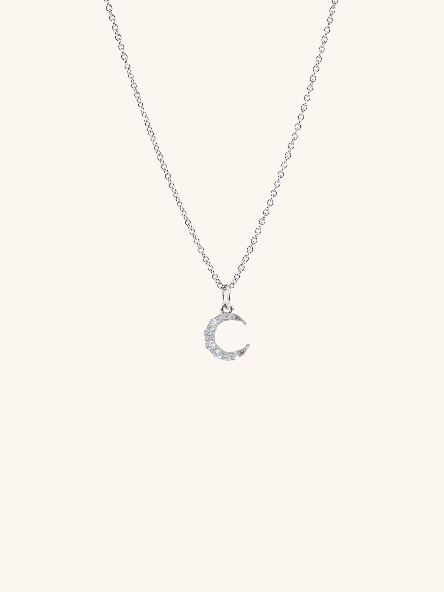 rhodium plated moon necklace silver
