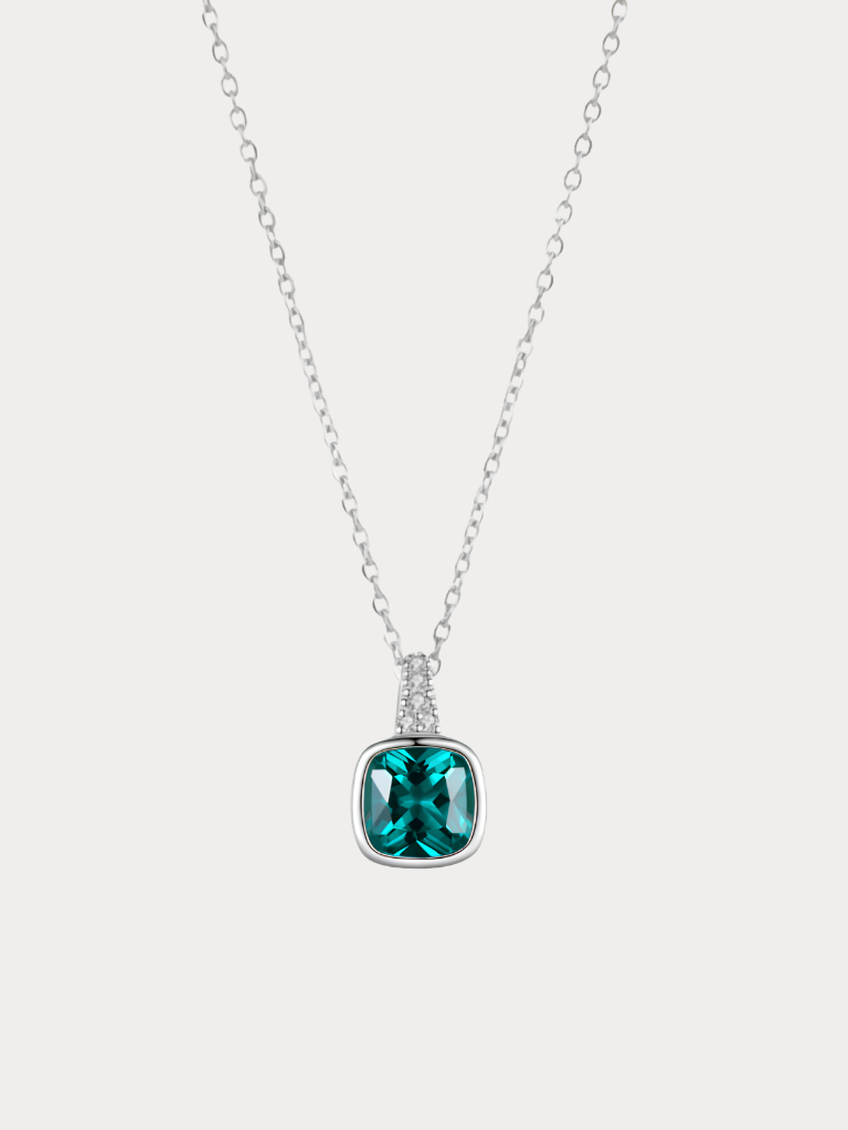 ROBBIE Emerald Diamond Necklace full view, 925 sterling silver