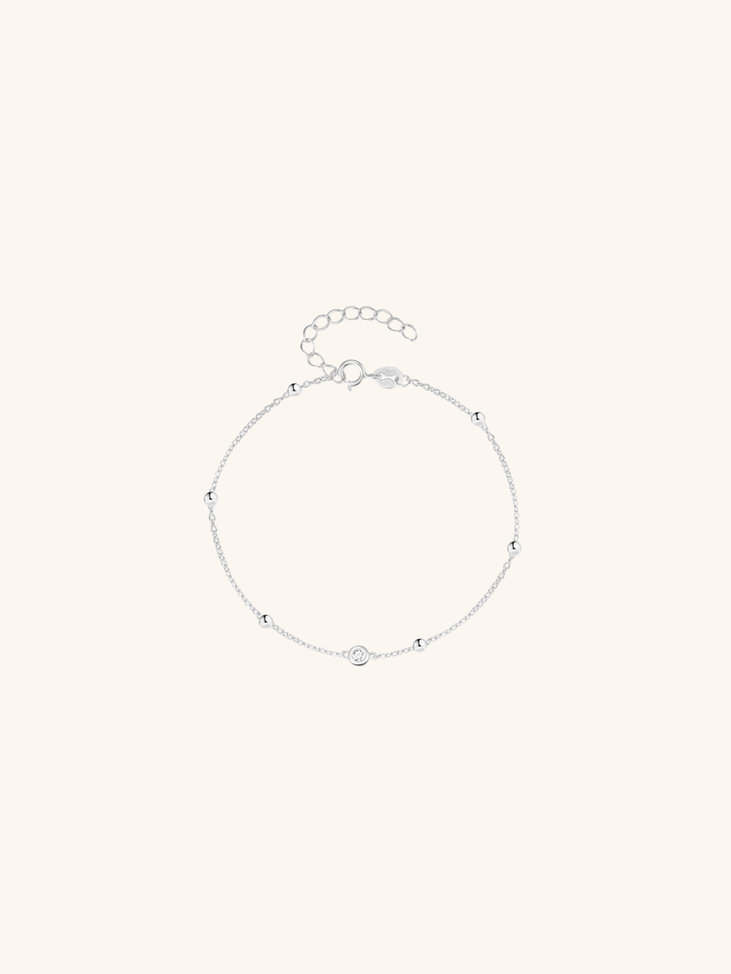 ROBIN Solitaire Beaded Chain Sterling Silver Bracelet 925 silver