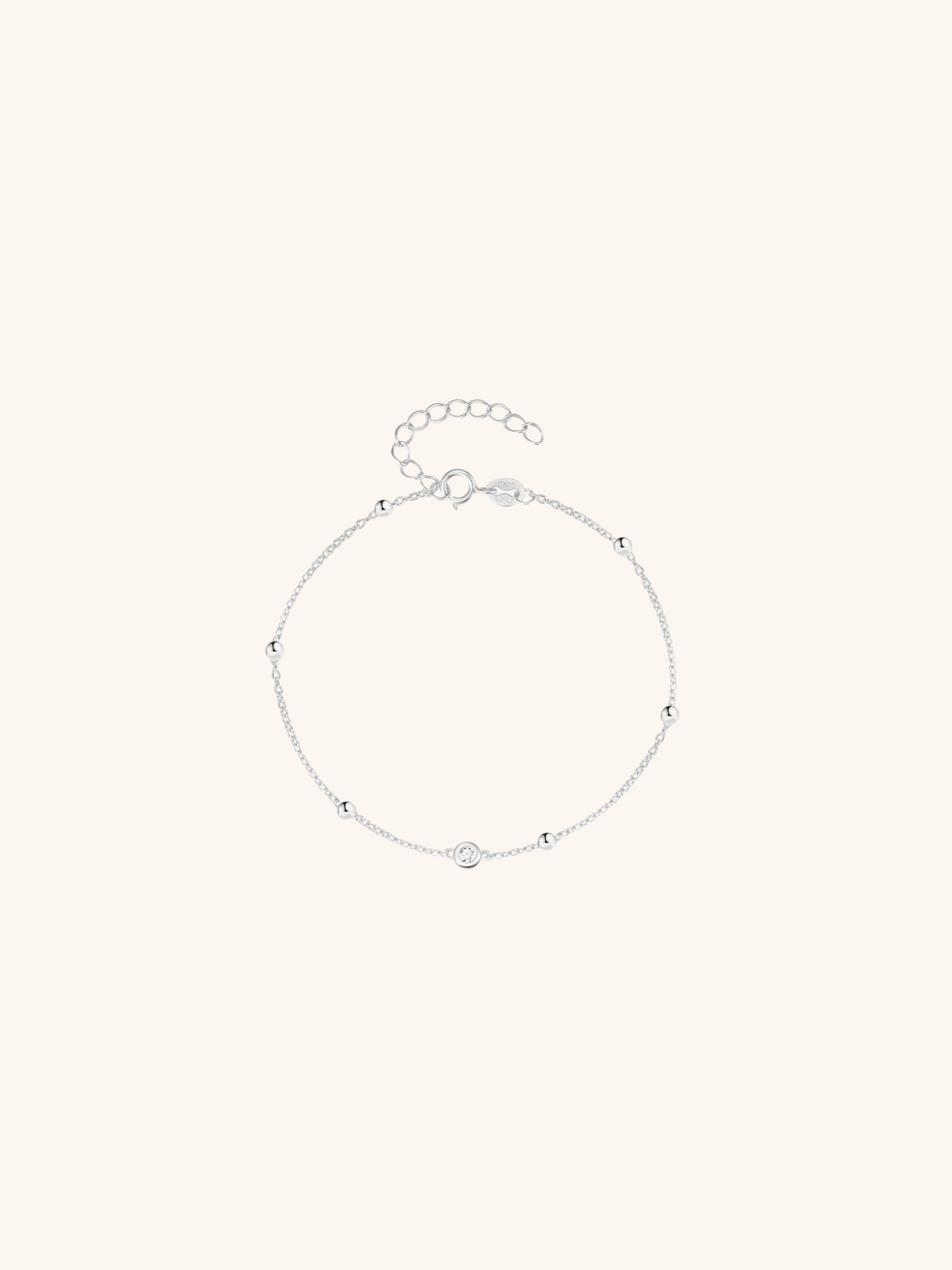 ROBIN Solitaire Beaded Chain Sterling Silver Bracelet 925 silver