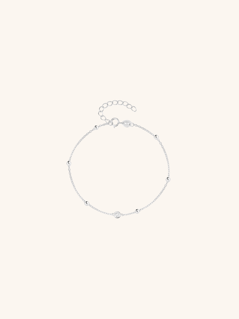 ROBIN Solitaire Beaded Chain Sterling Silver Bracelet 925 silver
