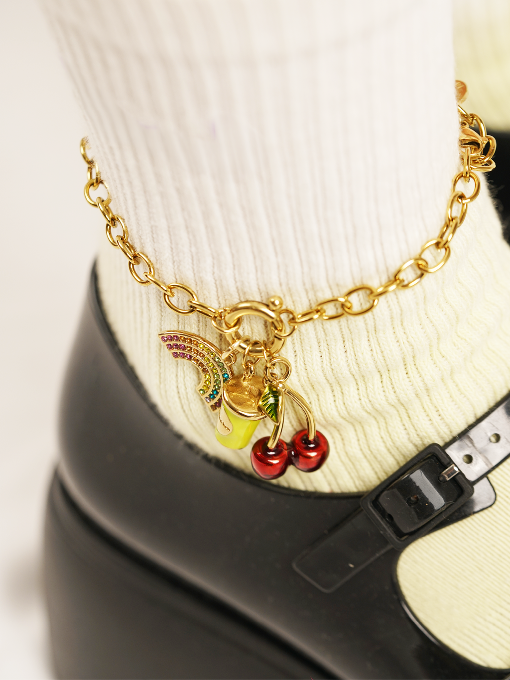 Cherry bloom charm layered bracelet styling