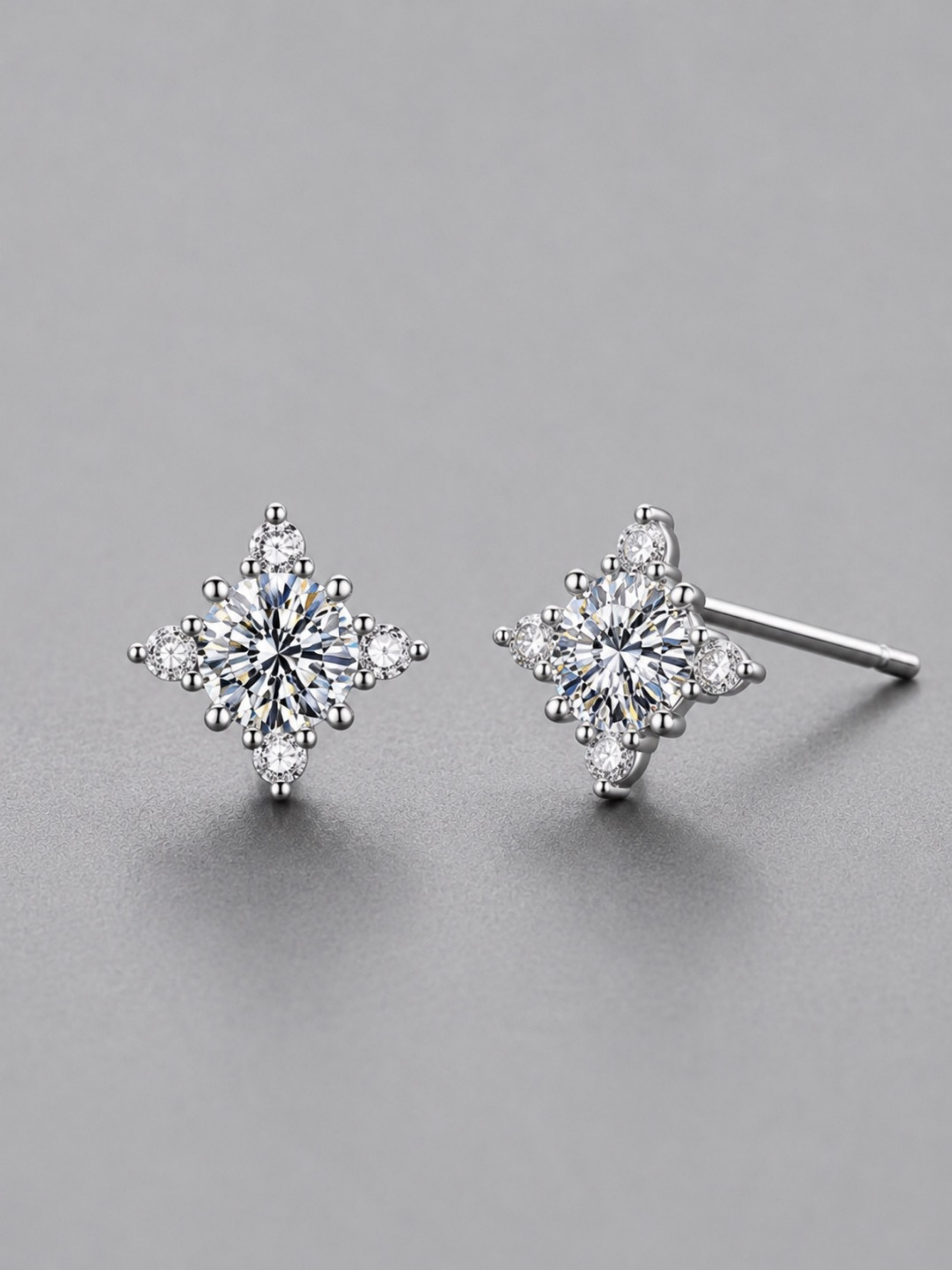 Macro detail of starburst moissanite setting on Rosaline 1-Carat Starburst Moissanite Stud Earrings