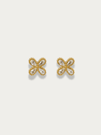Roselle Floral Stud Earrings gold 14K plated titanium, four pear-cut CZ petals with milgrain border, product flatlay