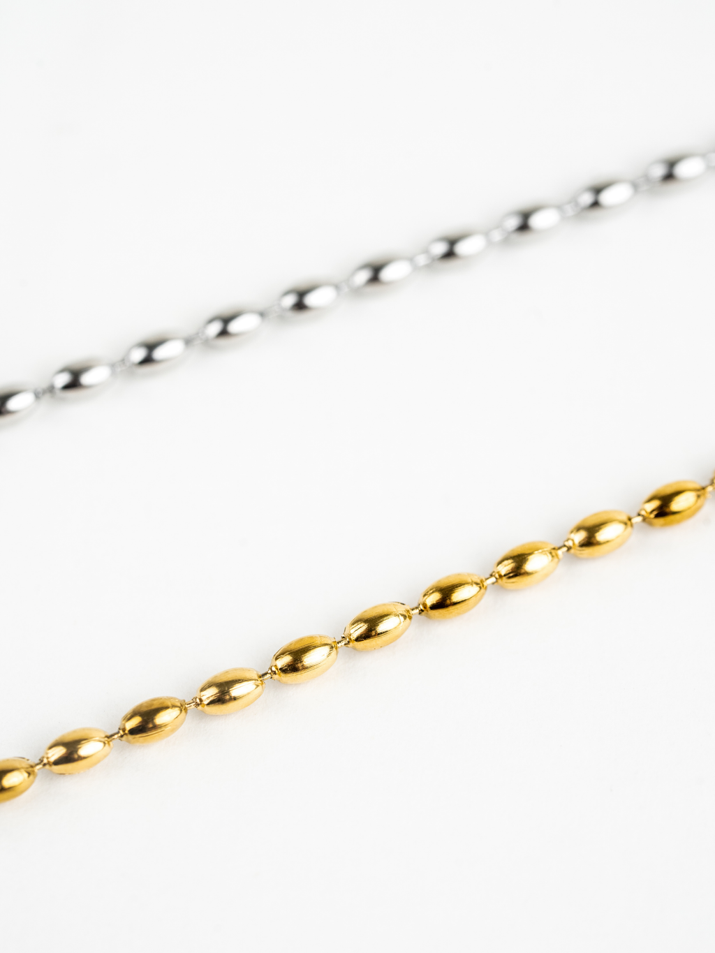 Close-up of seed chain links on Sadie Bracelet