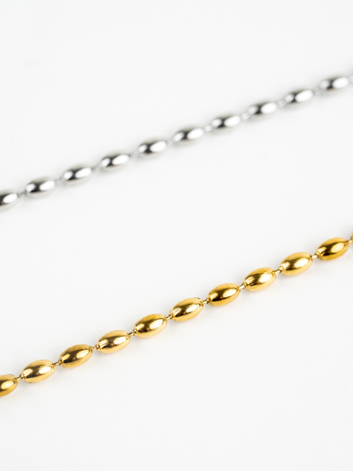 Close-up of seed chain links on Sadie Bracelet