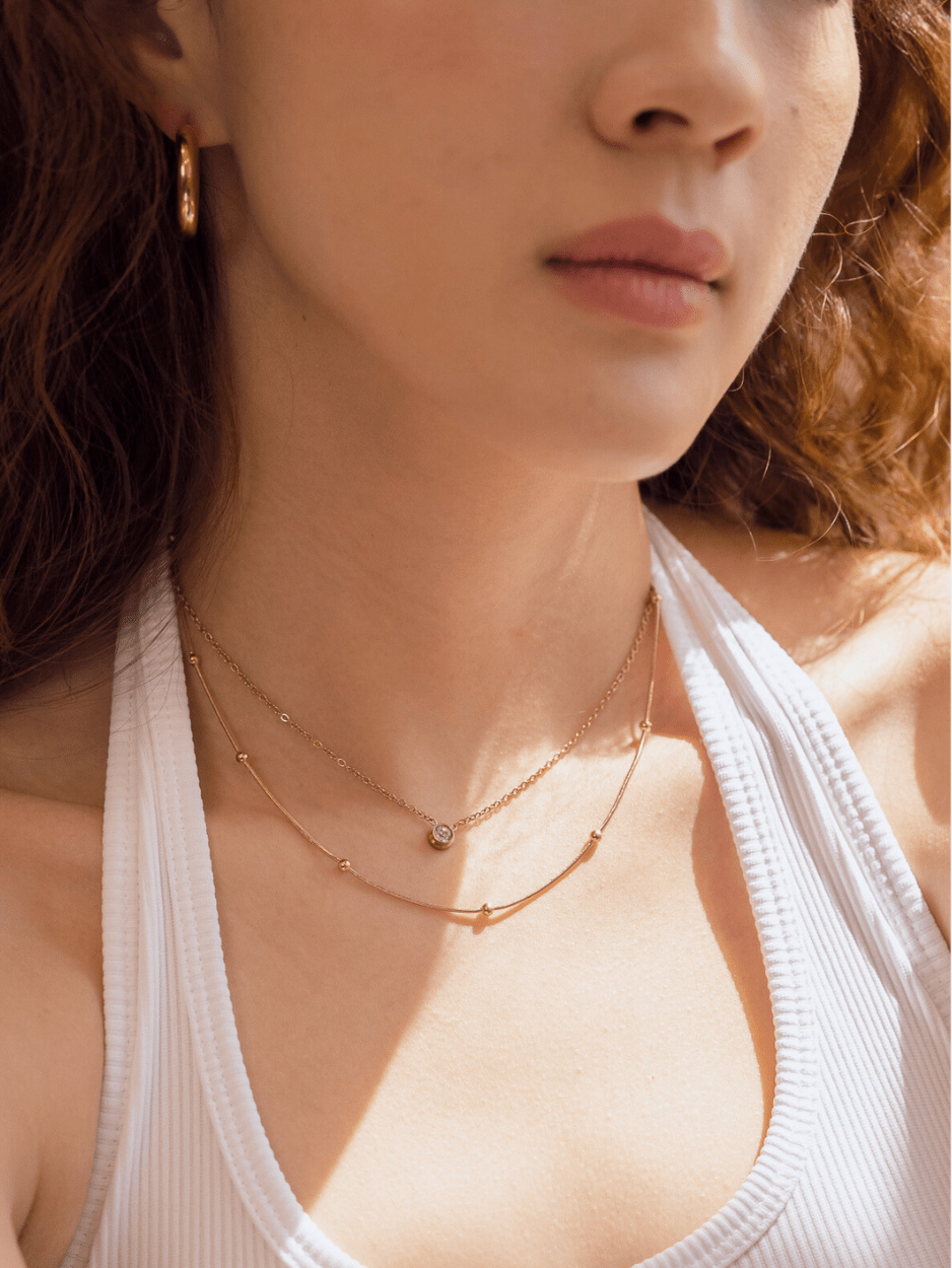 satellite bead necklace close up detail